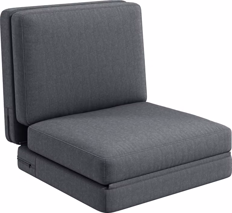 Cuscino da pavimento pieghevole Moonbite, con imbottitura di 29 cm, trasformabile in chaise longue e in un'area relax a terra di 268 cm, diviso in due parti, aspetto vellutato, realizzato in poliestere, colore grigio scuro