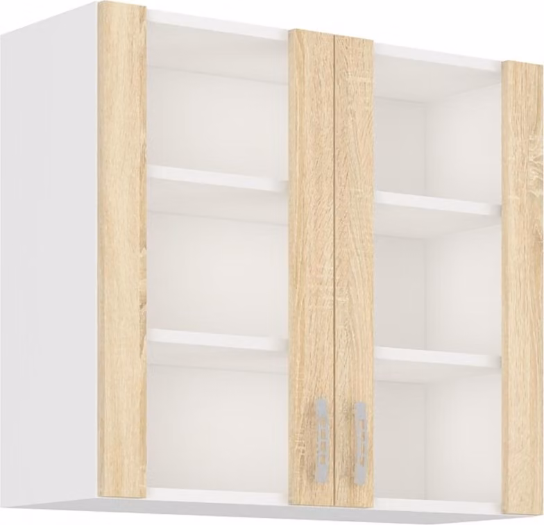 Armadietto superiore vetrato SABRYA - larghezza 80 cm, rovere sonoma / bianco