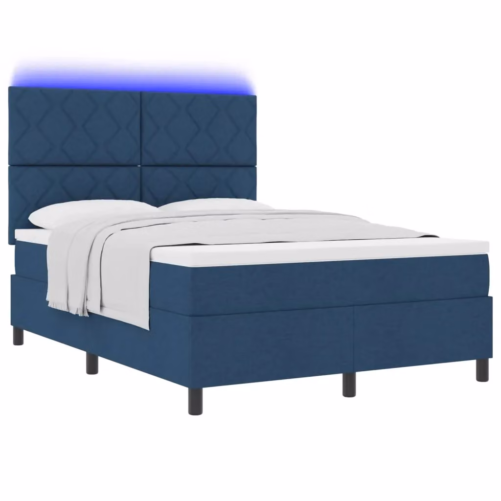 Letto a molle vidaXL con materasso, illuminazione LED blu sotto il letto e porte USB, struttura in tessuto e legno, L/P: 160 x 200 cm – 3