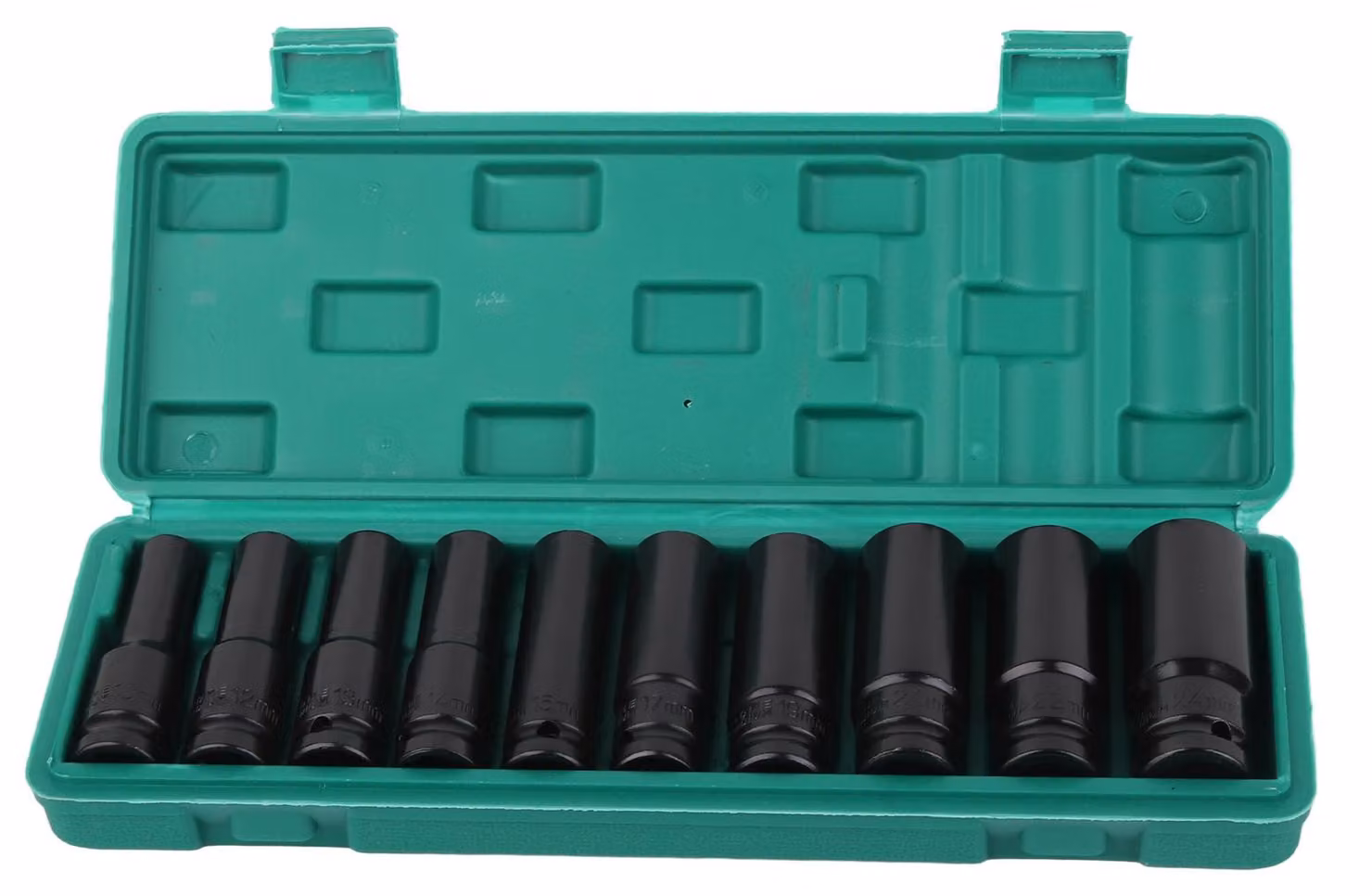 Set di 10 chiavi a bussola elettriche nere, realizzate in acciaio temperato resistente, attacco 1/2"