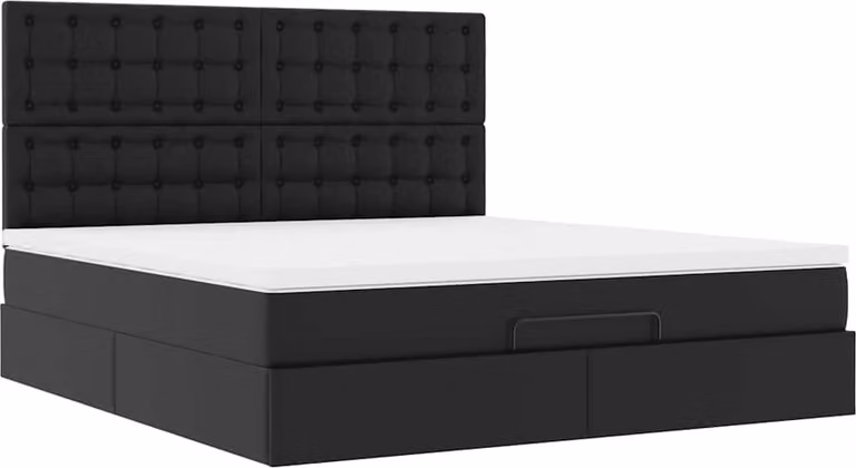 Struttura Letto Pouf con Materasso Nero 160x200 cm Pelle finta