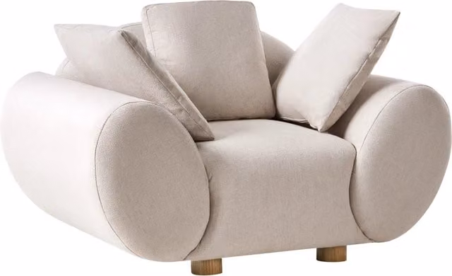 Poltrona imbottita moderna per appartamento Gambe in legno di gomma Schienale imbottito in tessuto intrecciato Beige chiaro