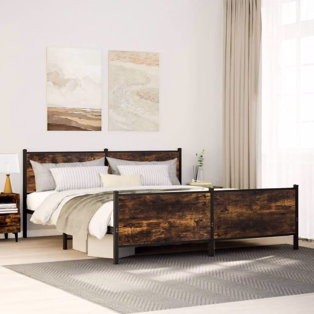 Giroletto in metallo vidaXL con doghe fisse colore rovere fumo L: 183 cm, P: 213 cm, H: 91,5 cm – 1