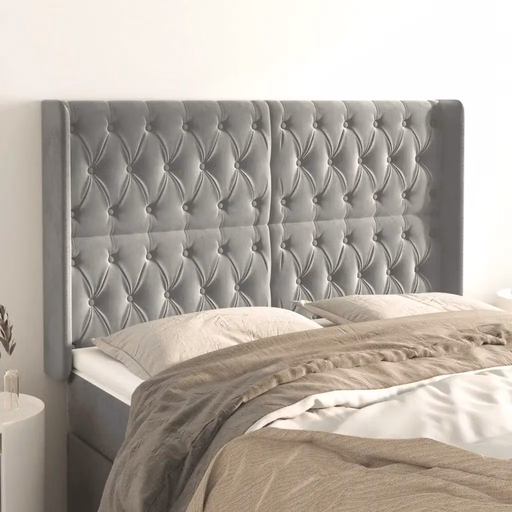 Testiera ad orecchio in velluto grigio chiaro L: 163 cm, P: 16 cm, H: 118-128 cm – 2