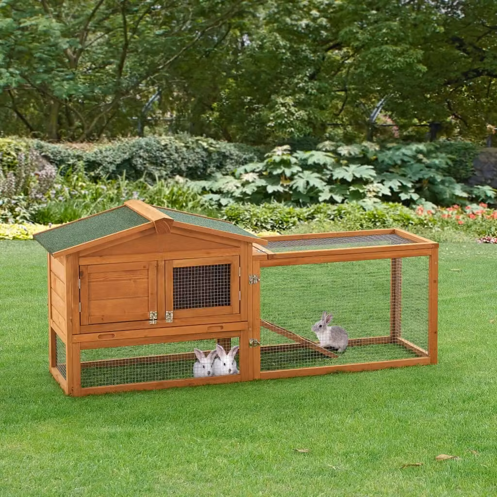 Conigliera Oberursel en.casa in legno marrone con casetta, gabbia recintata per piccoli animali L: 156 cm, P: 52 cm, H: 68 cm – 2