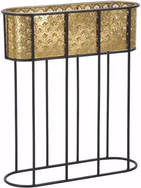Portavasi Ovale Mauro Ferretti in Metallo, Disponibile in Oro o Nero, L: 60 cm, P: 20 cm, H: 70 cm – 1