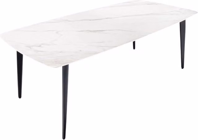 Tavolo da pranzo rettangolare Meublorama HEXA con piano in ceramica bianca lucida e struttura in metallo nero, L: 160 cm, P: 85 cm, H: 76 cm – 1