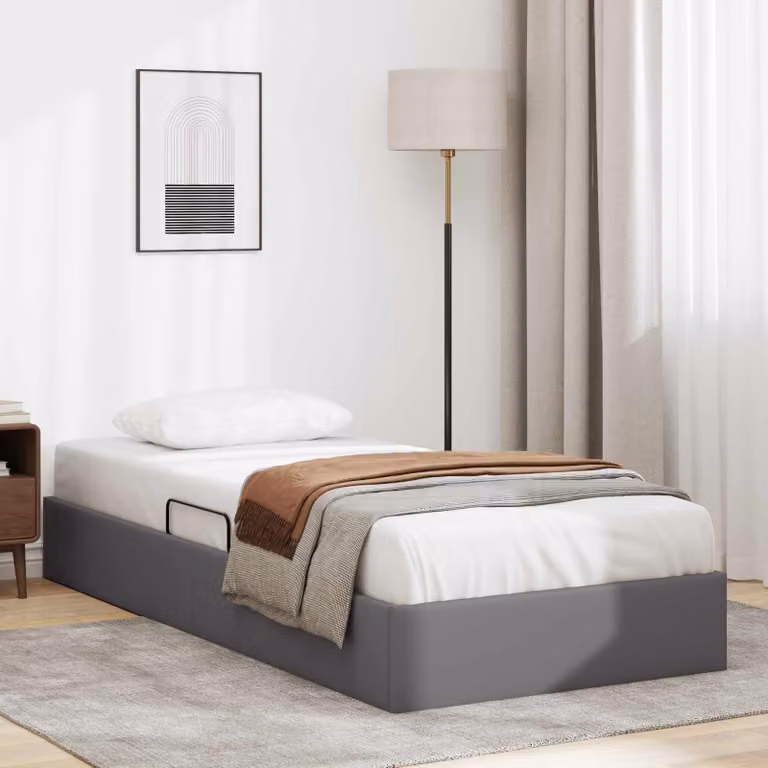 Letto ottomano vidaXL in pelle sintetica grigia con base a sollevamento, L 100 cm x P 200 cm