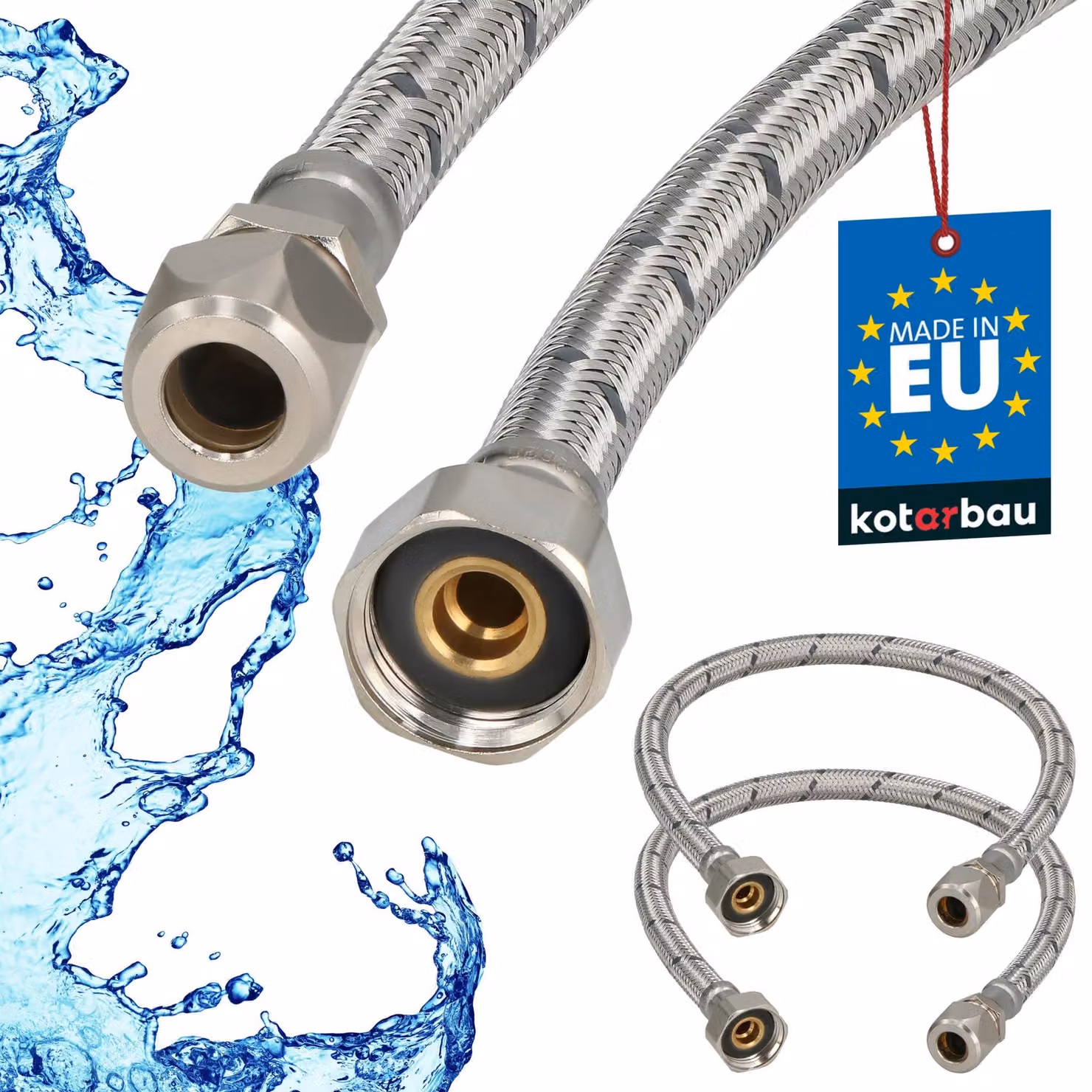 KOTARBAU® 2 Pezzi Tubo Flessibile per Rubinetto 1/2" x 3/8" Tubo di Raccordo 50 cm Dado Girevole x Raccordo a Pressare Acciaio Inox