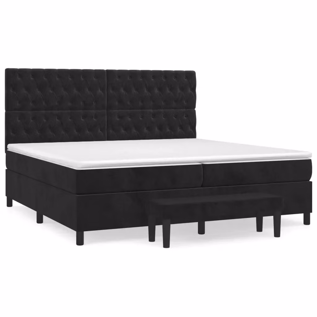 Letto Ibrido vidaXL con Giroletto a Molle e Materasso in Velluto Nero e Bianco L/P/H: 200 x 200 x 128 cm – 2