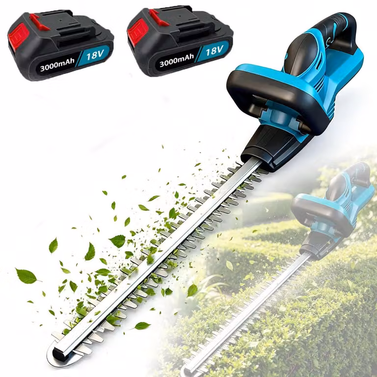 Tagliasiepi a batteria - Tagliasiepi elettrico - 300 W - 2 batterie agli ioni di litio da 3000 mAh - Lame di taglio bilaterali - Design leggero - Ideale per siepi e arbusti