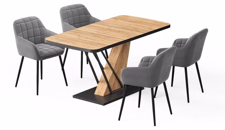 Set di tavoli da pranzo Vicco Fenaro Rovere dorato 120 x 80 cm con 4 sedie da pranzo, Model 62751
