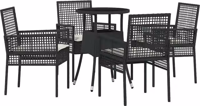 Set da Pranzo per Giardino 5 pz | Set Salotto da Giardino Nero polyrattan