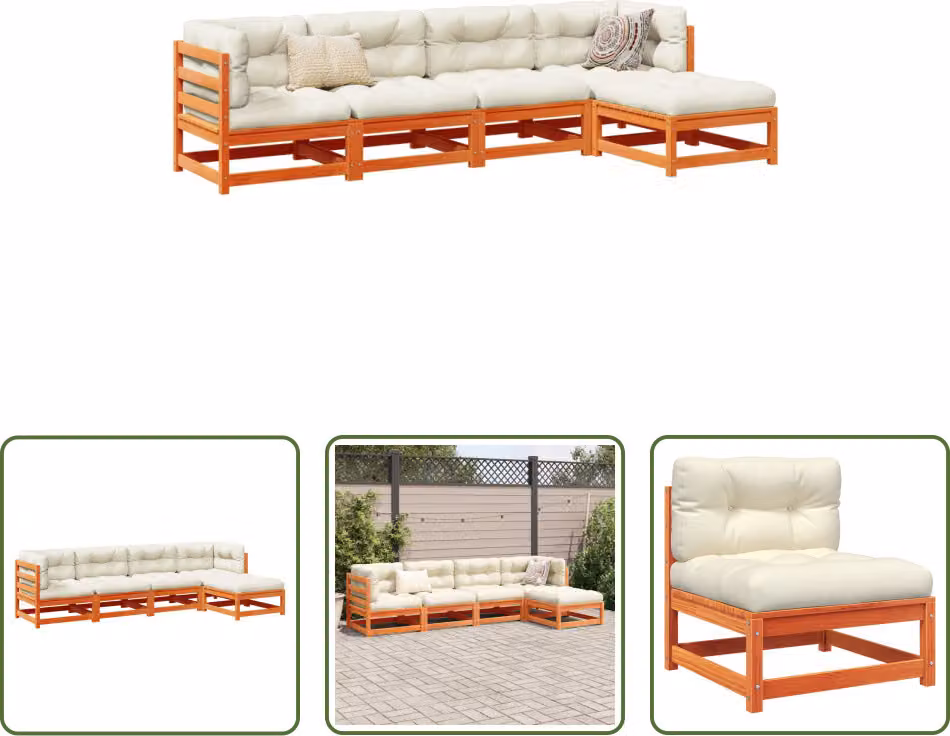 The Living Store Set di divani da giardino 5 pezzi con cuscini Wax in legno di pino marrone