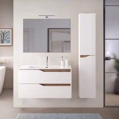 Mobile bagno sospeso moderno Inbagno bianco con pensile e vanità L: 100 cm