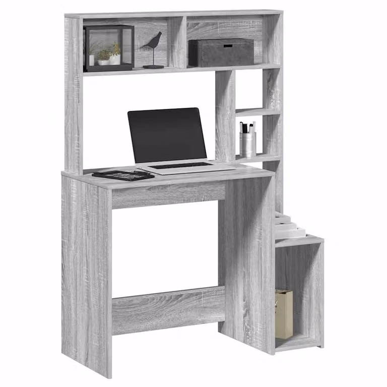 Scrivania con mensole vidaXL in legno multistrato e MDF, colore grigio Sonoma, L 100 cm x P 45 cm x H 140 cm