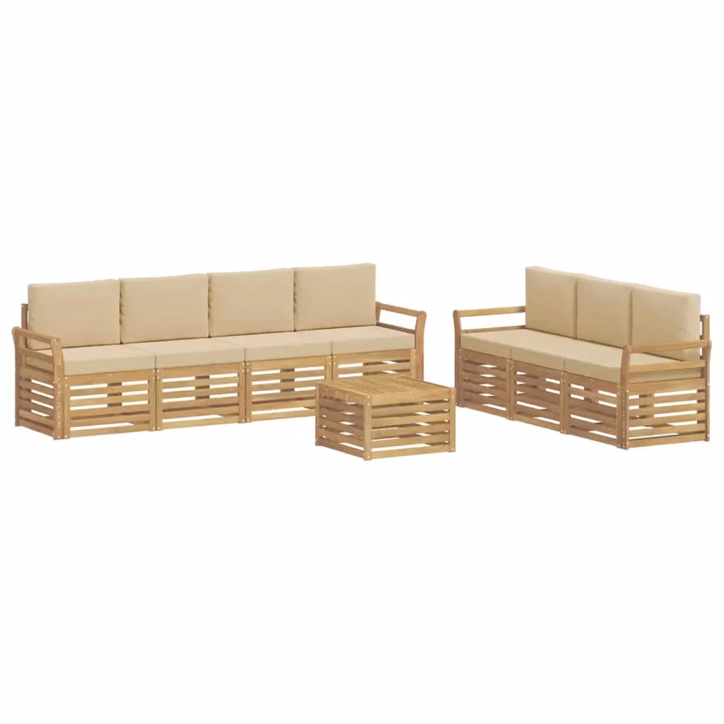 Set da giardino moderno vidaXL composto da divano a 3 posti, poltrone e tavolino da caffè in legno di acacia, colore bianco e beige – 2