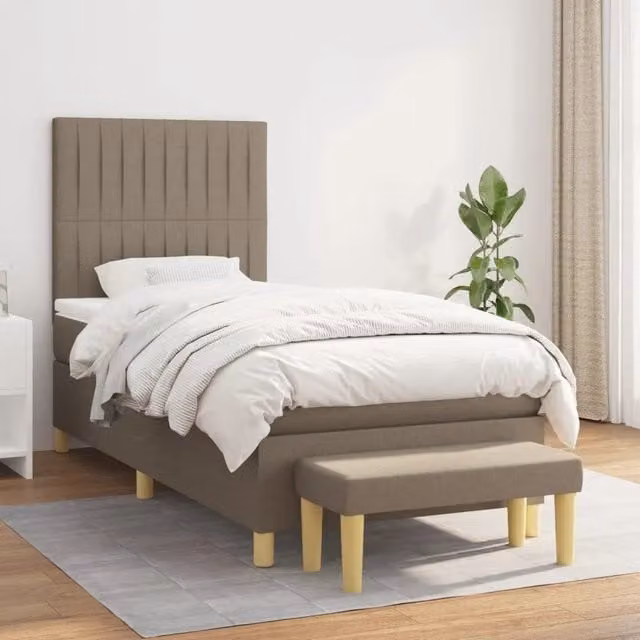 Letto Ibrido vidaXL con Giroletto a Molle e Materasso in Tessuto Beige e Bianco L/P: 100 x 200 cm – 1