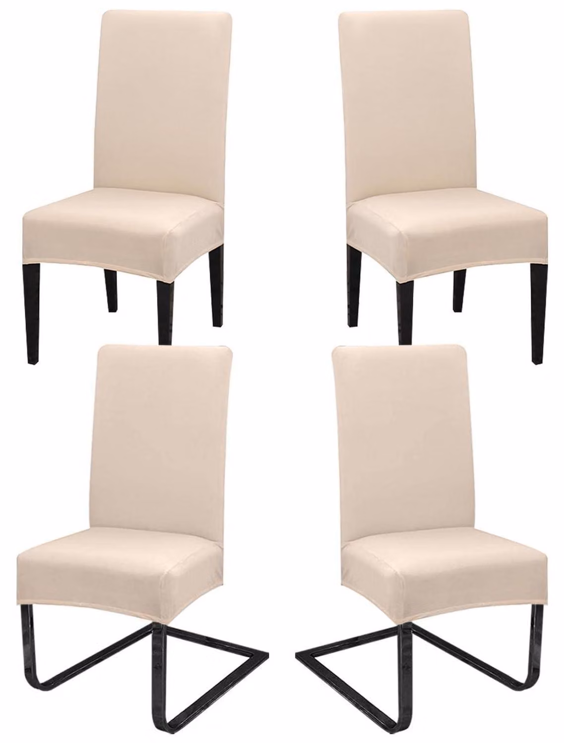 Set di 4 copri-sedia, copri-sedia a dondolo, rimovibili, lavabili, in Spandex, color beige