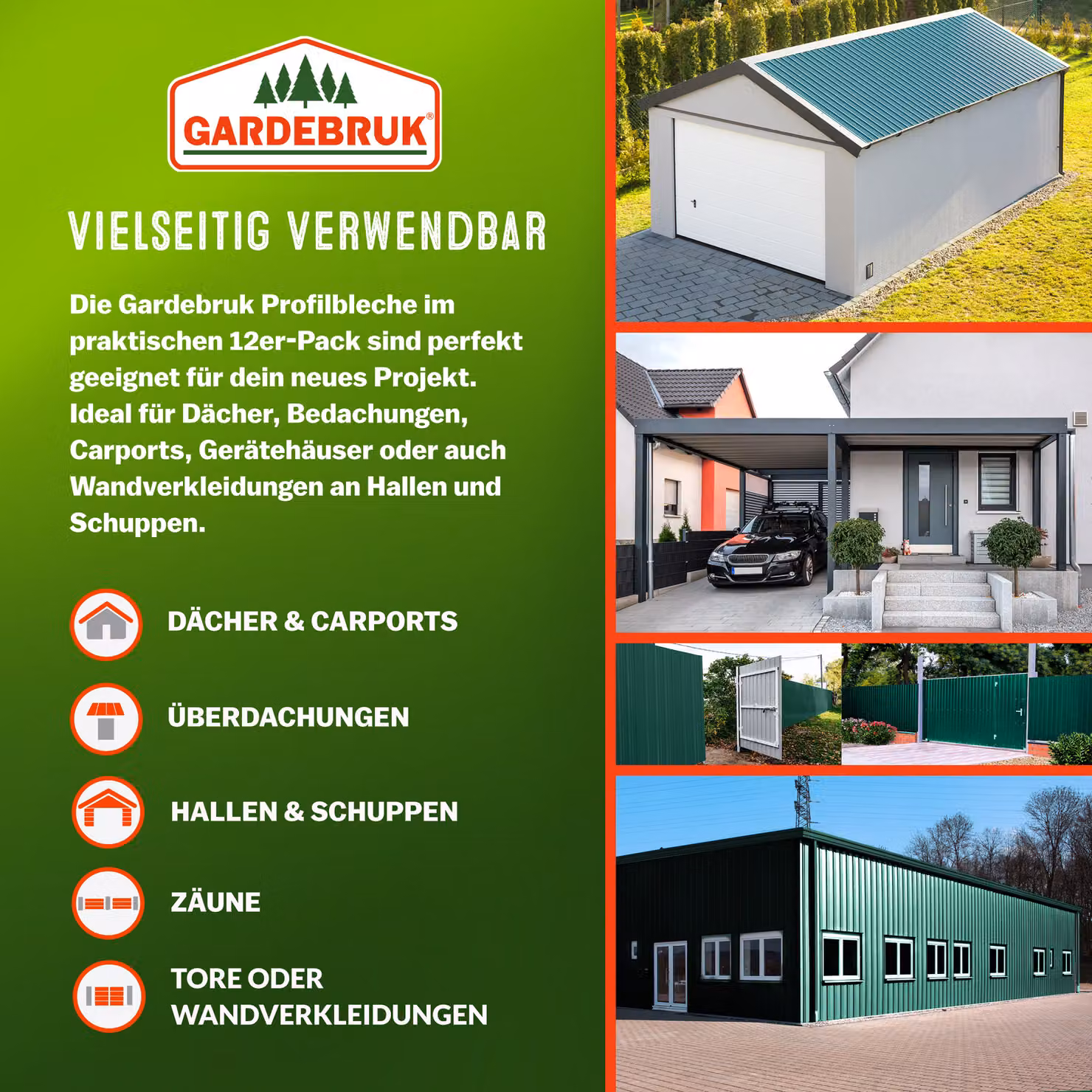 Set di 12 lamiere profilate in acciaio zincato Gardebruk, colore verde, L: 129 cm, P: 46 cm, Copertura totale 7 m² – 2
