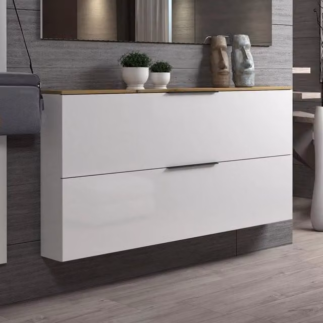 Mobile Portascarpe Achiko, Scarpiera 12 Paia Made in Italy, 160x19x80h cm Bianco Lucido