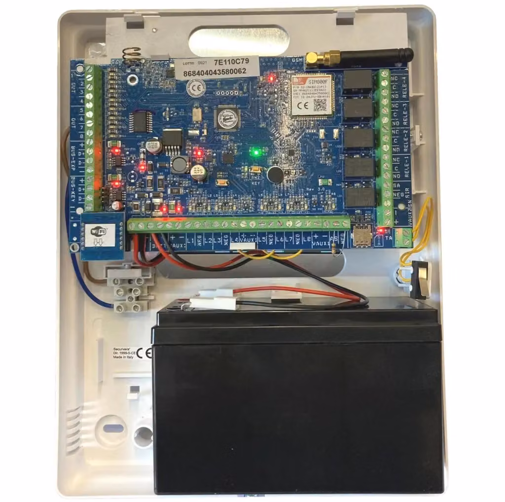 Impianto di Allarme Securvera per Sostituzione Centrale su Filo Esistente, 8 Zone con Espansione a 40, Gestione RFID e App, Colore Bianco – 2