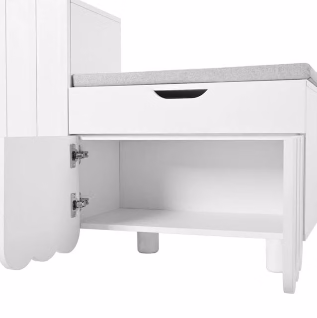 Armadio Porta Scarpe con 3 Ante, Cassetto e Cuscino, Bianco, 90x35x74,5 cm