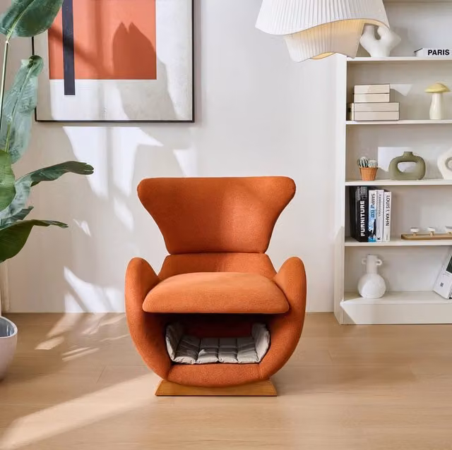 Poltrona lounge design MODFU con cuccia integrata per cani in tessuto rosso mattone, L: 69 cm, P: 66 cm, H: 76 cm