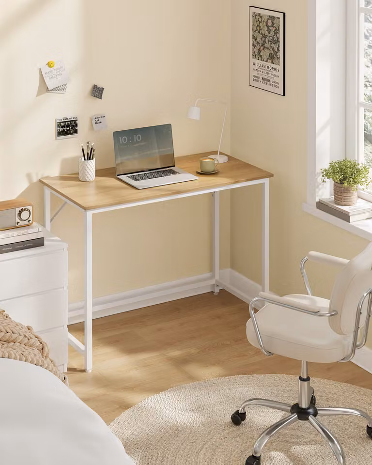VASAGLE Scrivania per computer 100x50x76 cm, scrivania da ufficio stretta, color rovere naturale