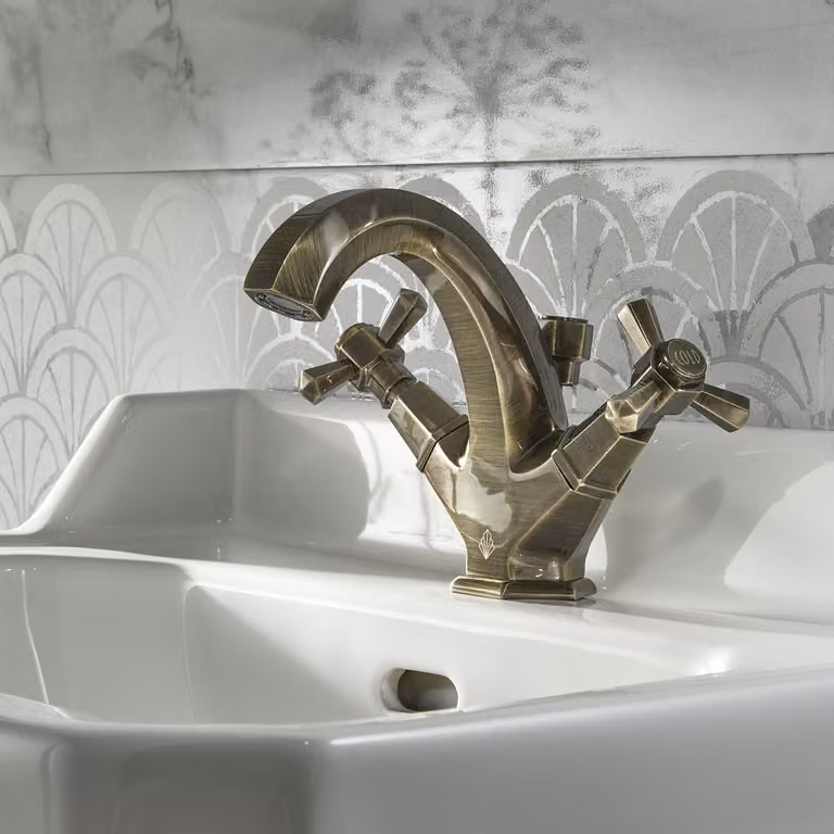 Miscelatore per Lavabo Monoforo Art Deco - Ottone Spazzolato - Earlham
