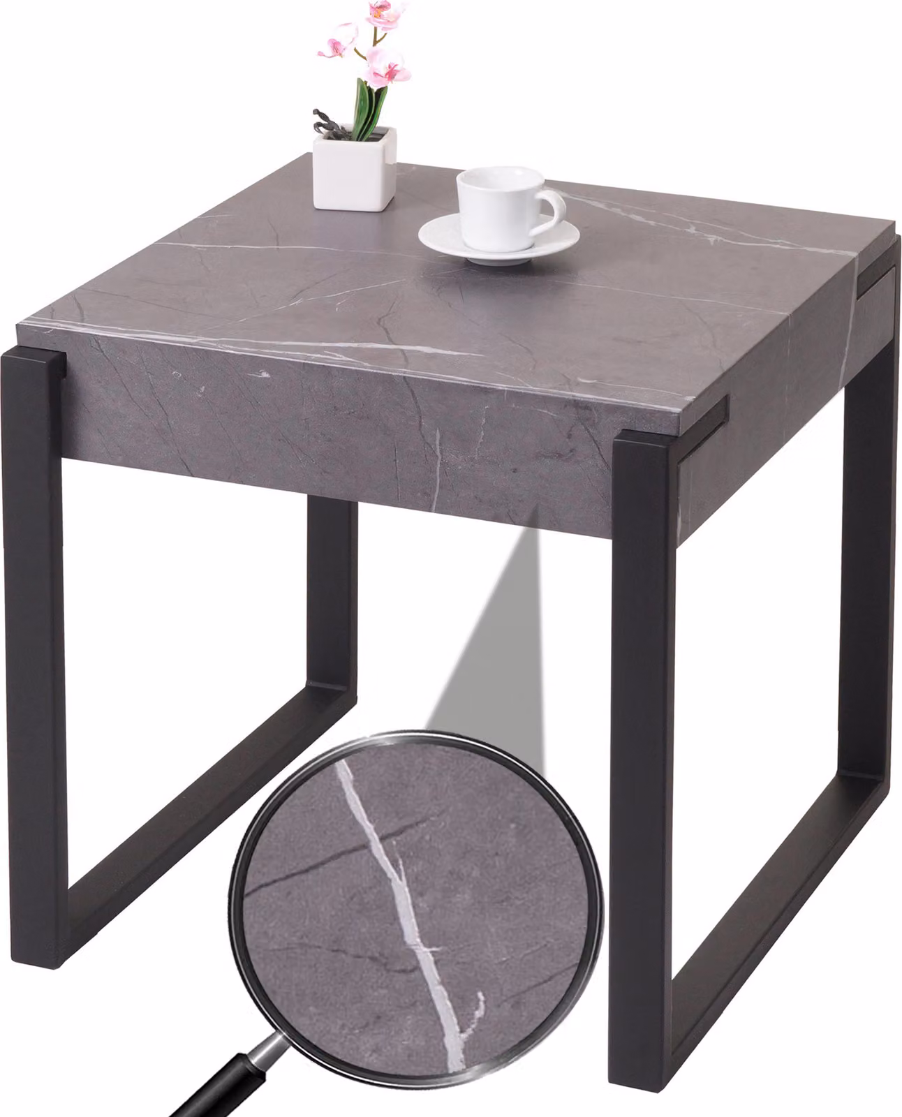 Tavolino HWC-L53, tavolino da salotto tavolino da salotto, metallo 51x50x54cm ~ marmo grigio