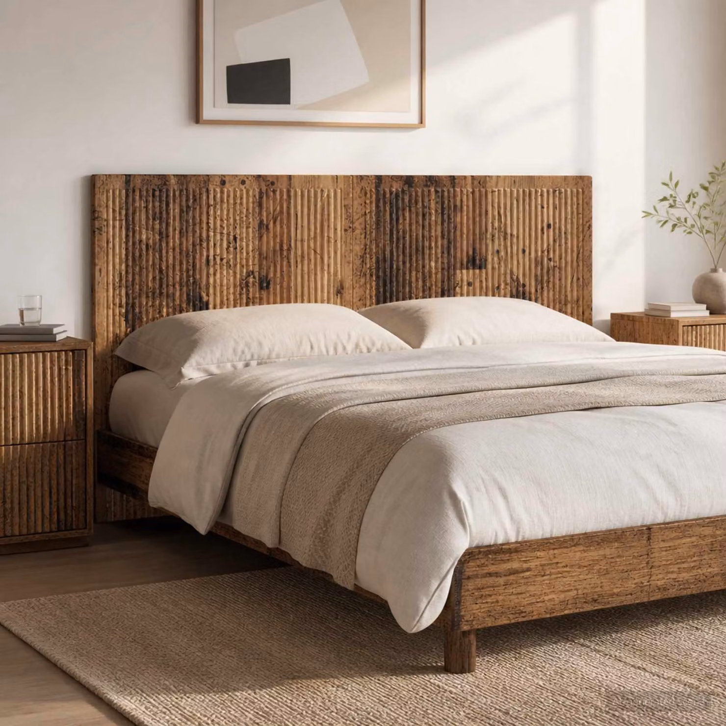 Testiera da muro vidaXL EDE in legno ingegnerizzato marrone con ripiano integrato L 120 x H 50 x P 10,25 cm