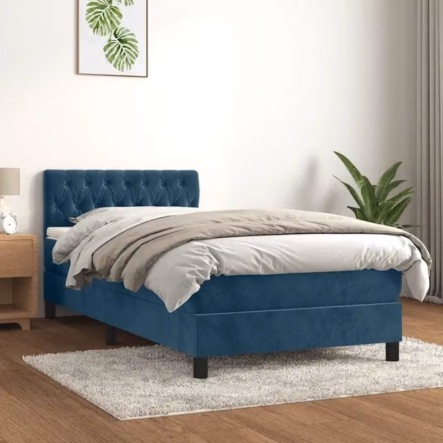 Letto Ibrido con Giroletto a Molle e Materasso vidaXL in Velluto Blu Scuro, L/P/H: 90 x 200 x 4 cm
