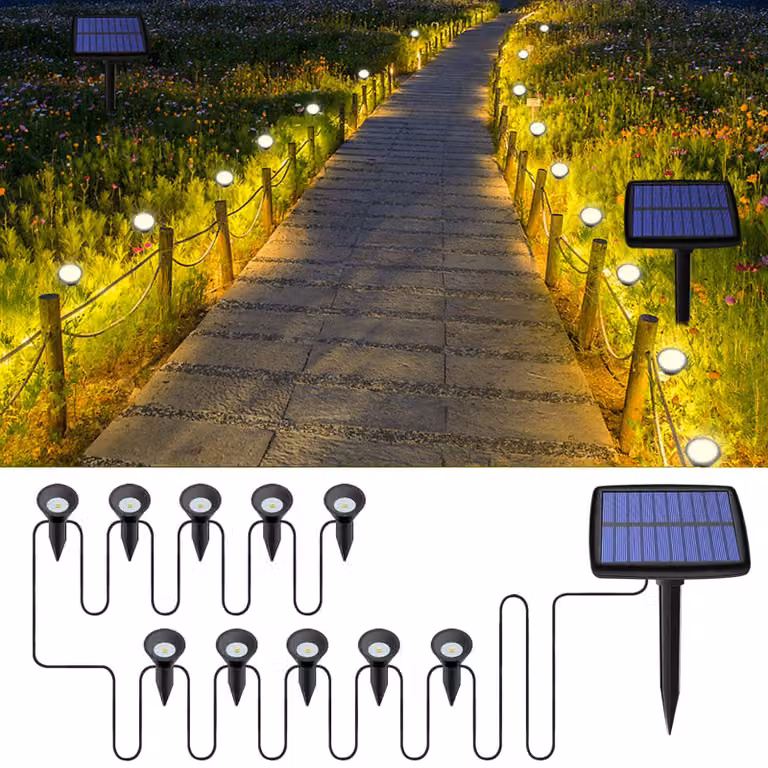 Lampada solare da esterno con 10 LED, grado di protezione IP44, luce bianco caldo a 3000 K, ideale per il giardino