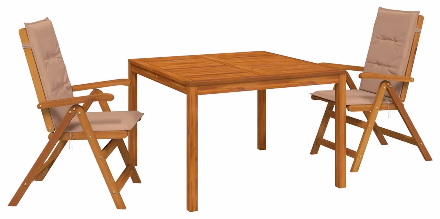 Set da pranzo per esterno, realizzato in legno massello di acacia, stile naturale
