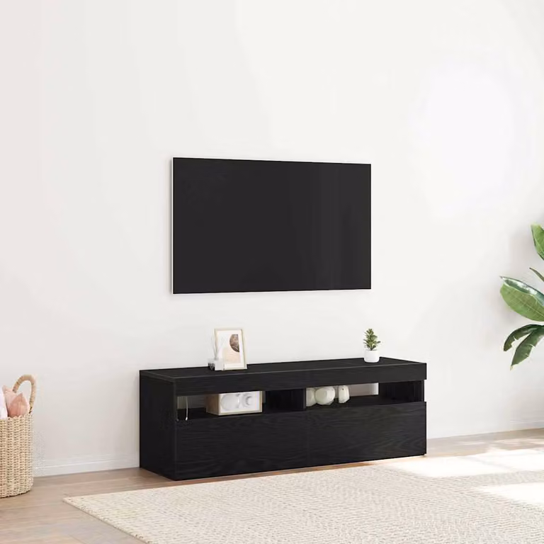 Mobile TV vidaXL moderno in legno ingegnerizzato Rovere Nero con illuminazione integrata L/P/H: 120 x 35 x 40 cm