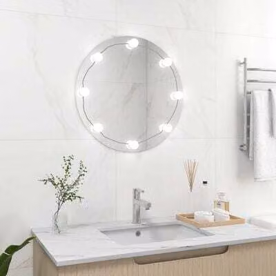 Specchio per vanità AIORBER con LED, rotondo, con connessione USB, due colori di luce, per camera da letto, corridoio, diametro 60 cm, argento
