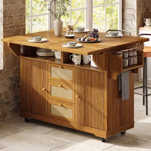 Carrello da cucina pieghevole in MDF e metallo, L x B x H 142,5 x 80 x 95 cm, marrone scuro