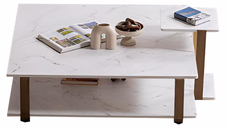Eleganter Grauer Couchtisch Designer Marmorplatte Edle Metallfüße