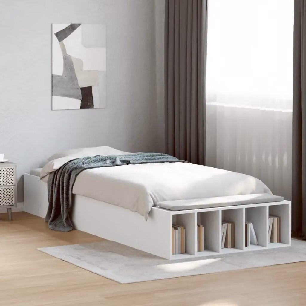 Letto singolo moderno Design In in legno bianco con contenitori laterali L 190 cm x P 78 cm x H 30 cm – 2