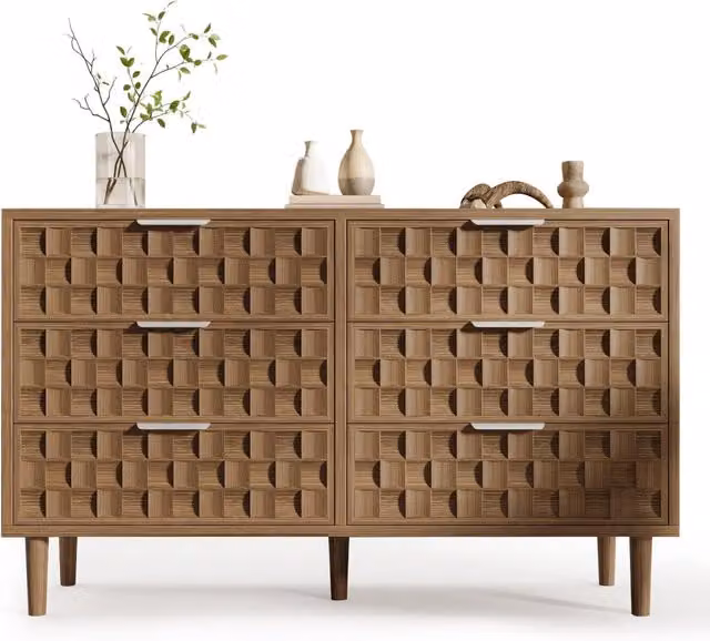 Credenza Rovere 120 cm Cassettiera 6 Cassetti Mobile Soggiorno Mid-Century MDF