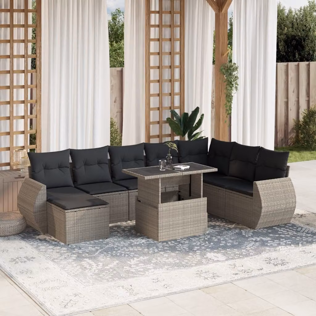 Maison Exclusive - Set Divano da Giardino 9pz con Cuscini Grigio Chiaro Polyrattan