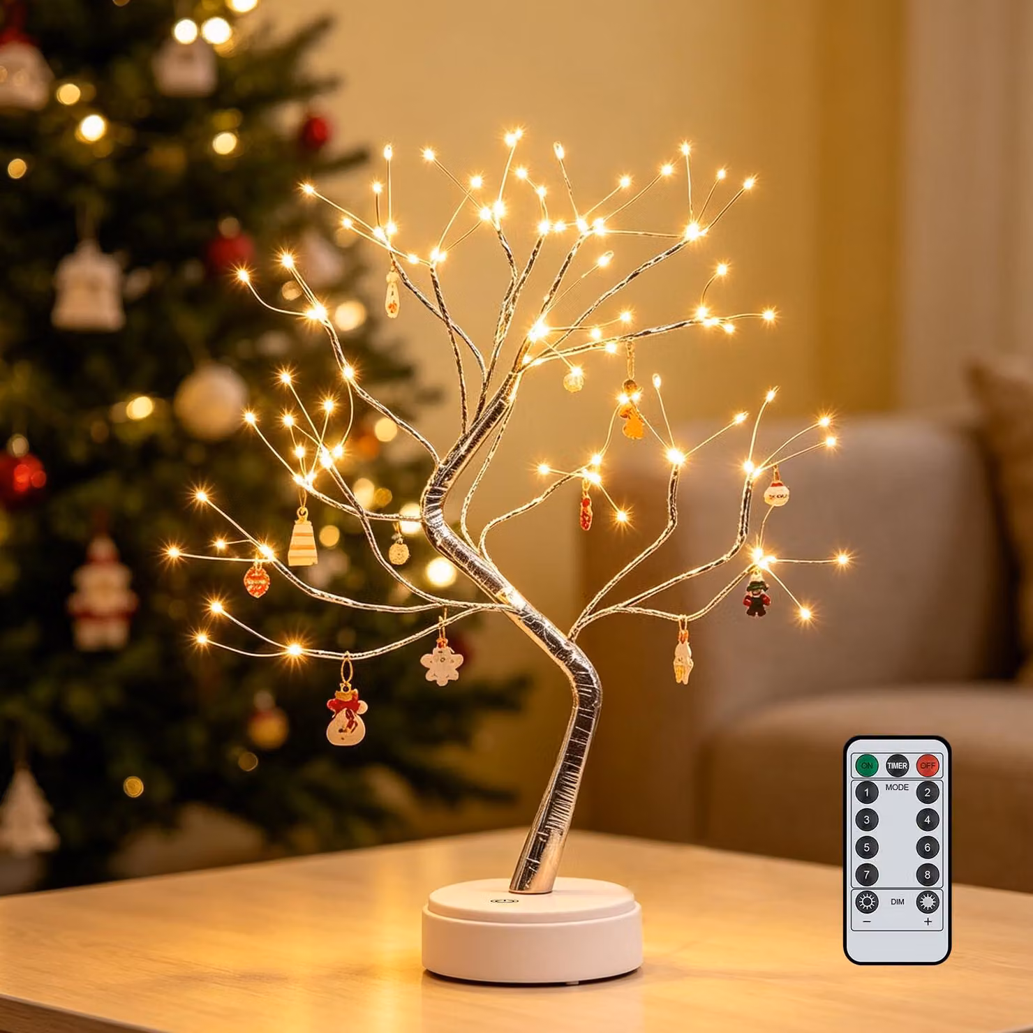 Albero decorativo a LED, 20 pollici, con 108 LED bianco caldo, rami in filo di rame, alimentazione tramite USB o batterie