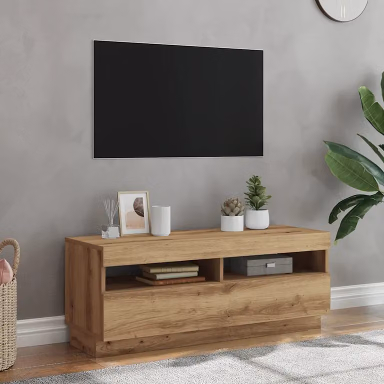 Mobile TV moderno vidaXL con luci LED integrate, colore marrone, L 100 cm x P 35 cm x H 40 cm