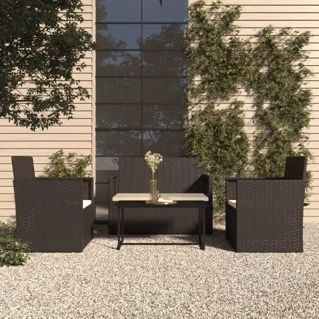 Set Salotto da Esterno 4 pz con Cuscini in Polyrattan Nero 319194