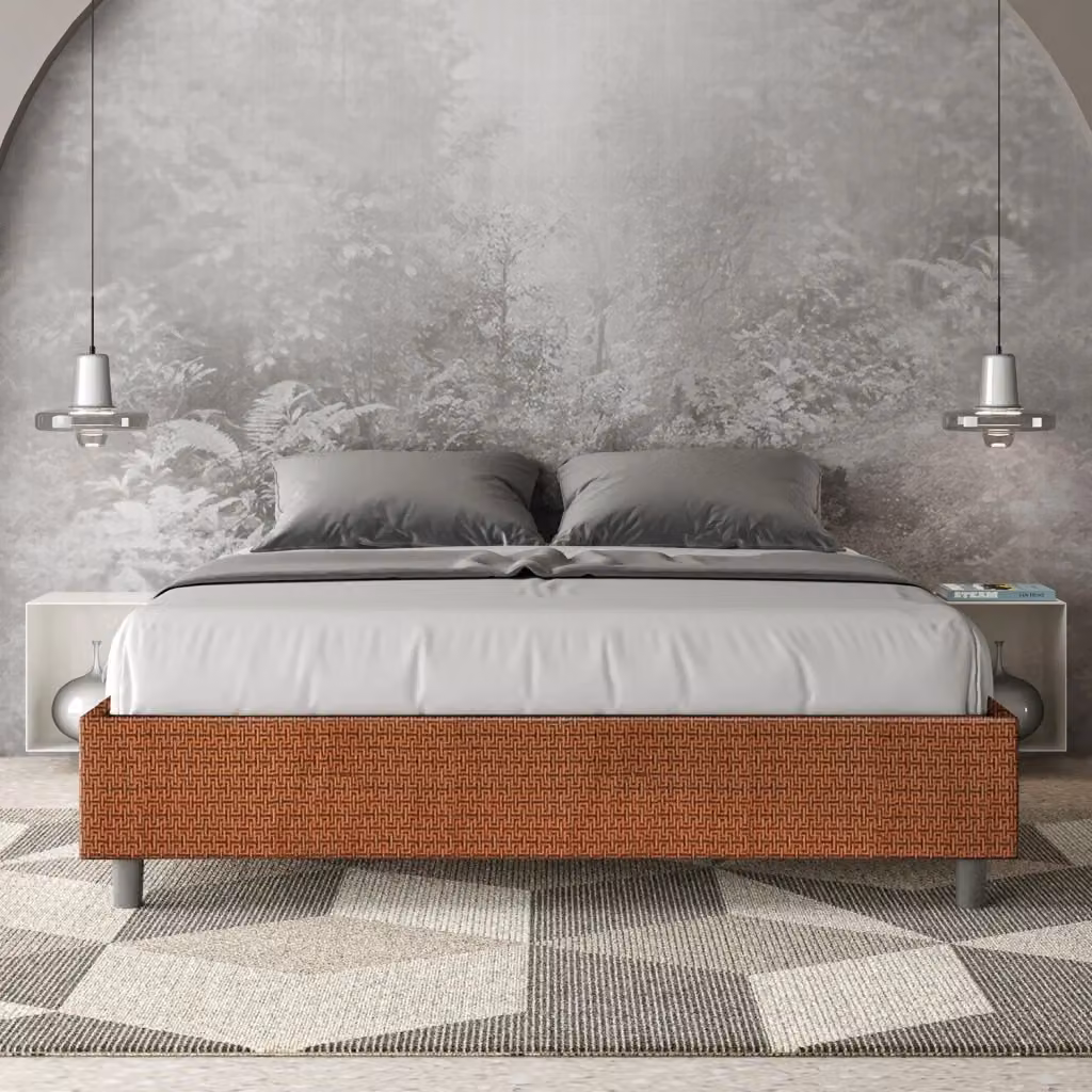 Letto Matrimoniale Sommier con Contenitore e Rete Azelia Labirinto 04 Arancione GIORDANOSHOP L/P/H: 160 x 200 x 39 cm – 2