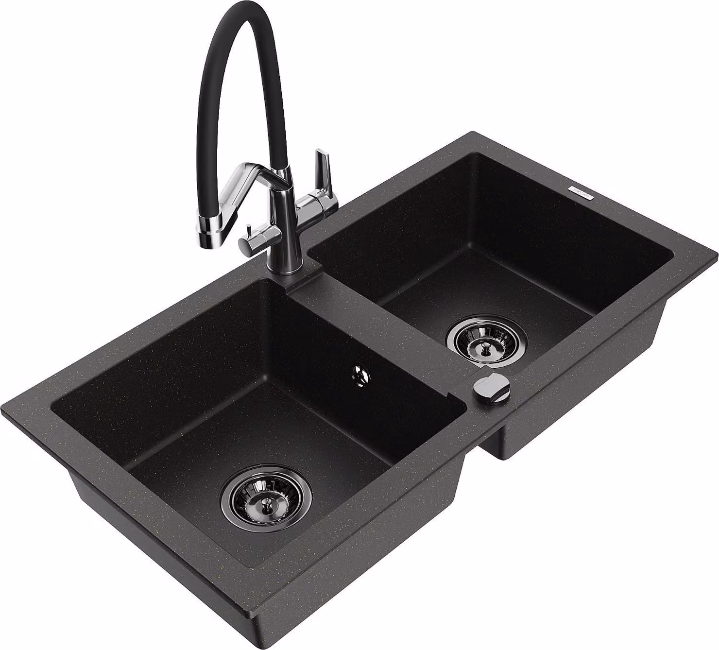 Mexen Mario lavello in granito a 2 vasche con rubinetto da cucina Duo, nero/oro metallico - 6504-75-671701-07-B