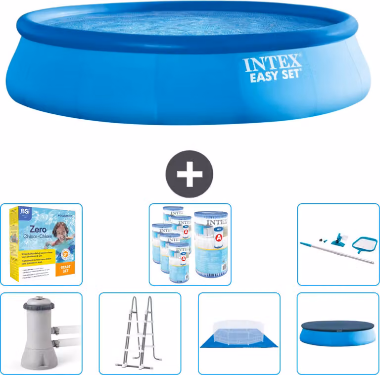 Piscina gonfiabile rotonda Easy Set di Intex - 457 x 107 cm - blu - inclusa pompa - scaletta - telo di fondo - confezione di manutenzione della copertura - filtro - kit di pulizia