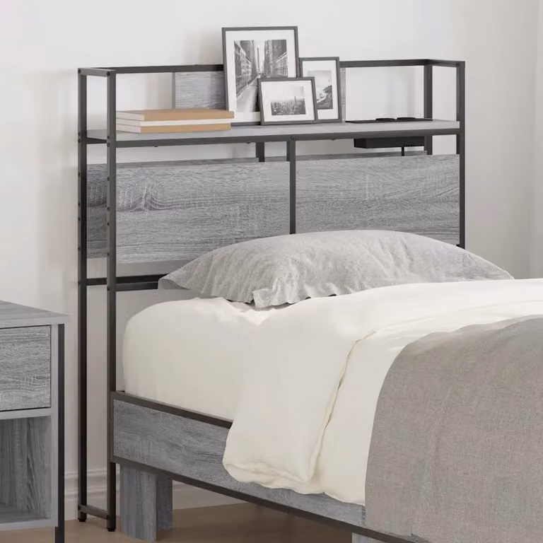 Testata del letto con contenitore vidaXL Grigio sonoma con ripiano integrato e porta di ricarica USB