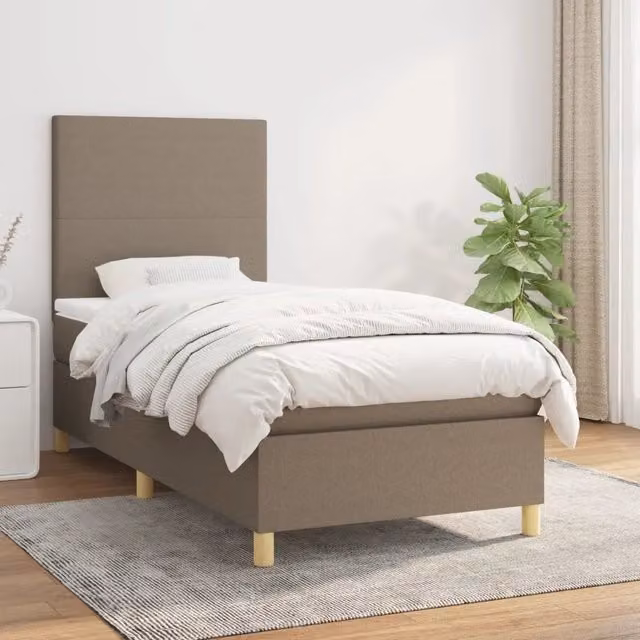 Letto Ibrido con Giroletto a Molle e Materasso vidaXL in Tessuto, Colore Tortora, L/P/H: 90 x 200 cm – 1